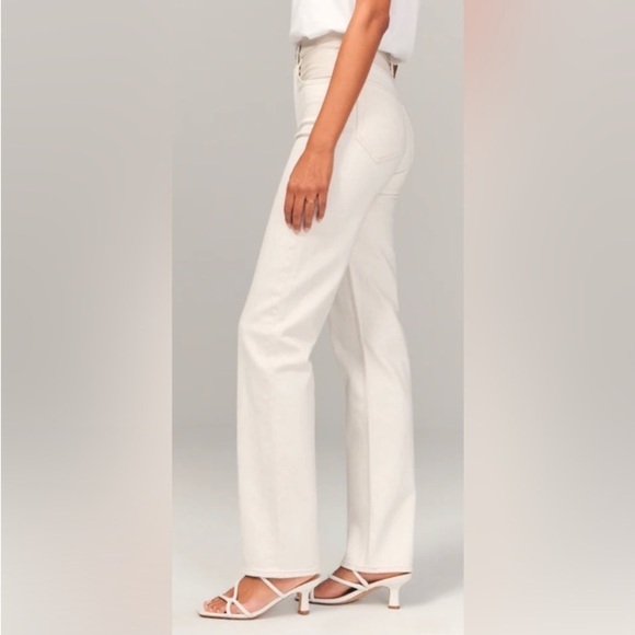 ABERCROMBIE & FITCH 90’s Straight Curve Love Jeans Cream Mixed Fabric - Picture 3 of 14